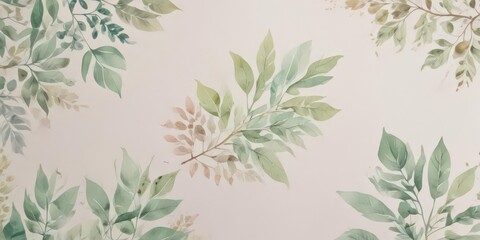 Mini watercolor card, pastel leaves, subtle pattern, card, element, floral