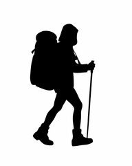 Black silhouette hiking silhouette on transparent background for design projects