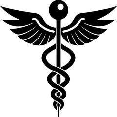 Caduceus symbol in black and white representing medicine and health profession