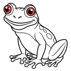 Cartoon illustration of a smiling frog with red eyes against a white background