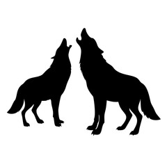 Silhouette of two howling wolves vector design on white background