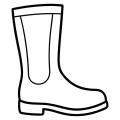 Simple black and white outline illustration of a rubber rain boot isolated