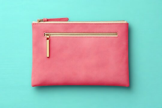 Pink pouch with golden zipper detail