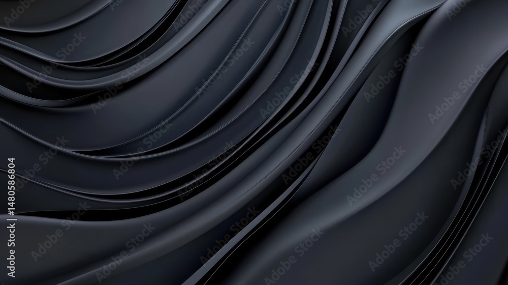 Aufkleber elegant black abstract background with smooth waves and silk-like texture, minimal gradient lighting