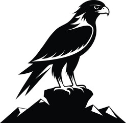 Silhouette of an Eagle Perched on a Rocky Mountain Peak