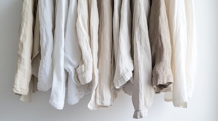 Fototapeta premium High-detail image of linen shirts hanging with slight