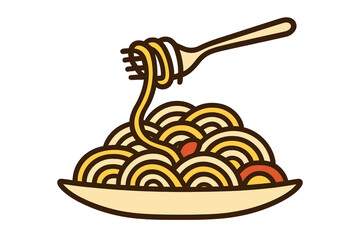 A minimalist design featuring a fork and a plate of noodles in a single, unbroken line drawing, suitable for dining and food themes