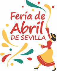 Fototapeta premium Feria de Abril de Sevilla Illustration Festive Spanish Woman Dancing
