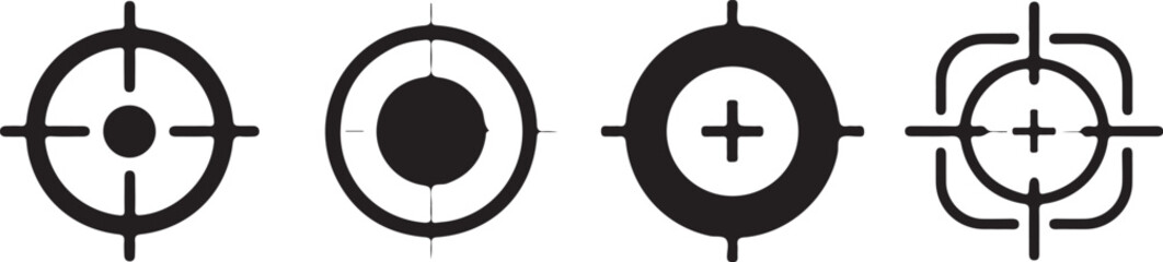 Fototapeta premium Target destination icon set. Aim sniper shoot group. Focus cursor bull eye mark collection. Vector isolated on white