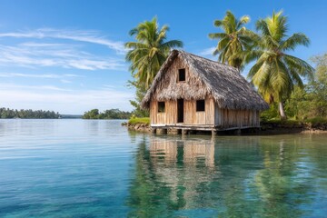 Tranquil Overwater Bungalow - Serene escape, tropical paradise, thatched roof, stilt house, peaceful ocean