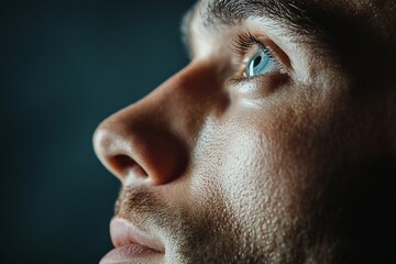 tight close-up of a person feeling inspired, uplifted face expression 