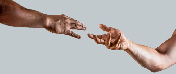 Two hands, helping arm friend, teamwork. Helping hand concept,