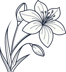 Simple Flower Outline Design for Minimal Art. Elegant Flower Outline Design for Crafts. Minimal Flower Outline Design for Printing. Simple Floral Outline Design for Illustrations