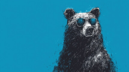 Stylized Bear Illustration Wearing Sunglasses on Blue Background