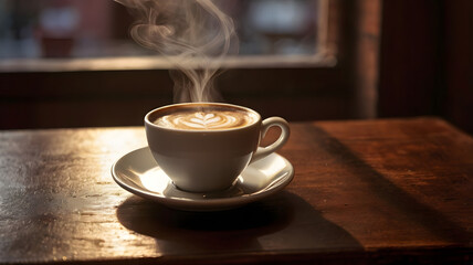 Fototapeta premium cup of coffee on wooden table