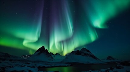 Aurora Borealis over snowy peaks. (1)