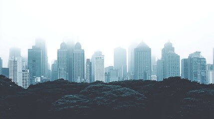 Obraz premium Urban Oasis: Skyline and Green Space - Cityscape meets nature. Symbolizing harmony, balance, growth, renewal, and future. A tranquil urban scene