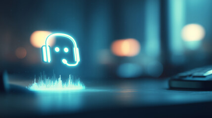 glowing phone icon in a modern office environment &ndash; ideal for technology blogs, business communication themes, digital service promotions, or contact page illustrations