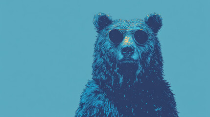 Stylized Bear Illustration Wearing Sunglasses on Blue Background