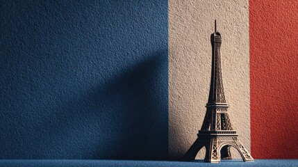 Eiffel Tower and French Flag: A miniature Eiffel Tower stands proudly against a backdrop of the French flag, evoking a sense of patriotism and Parisian charm. Ai Image