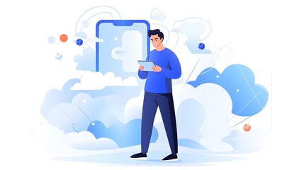 Fototapeta premium Cheerful Young Man Peeking Out Window in Cartoon Flat Illustration