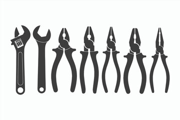 Collection of Wrenches and Pliers Tools Icon Set