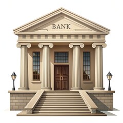 Fototapeta premium Classic Bank Building with Columns and Steps in Clipart Style