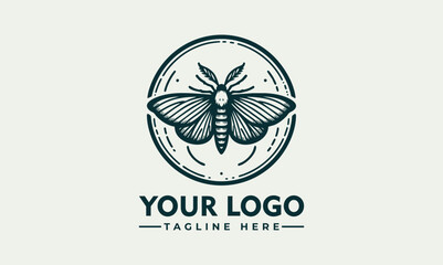 Symmetrical moth illustration with detailed wings enclosed in minimal circular frame. Nature concept
