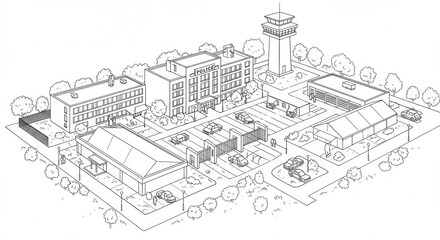 Obraz premium Isometric Illustration of a Modern Police Station Complex