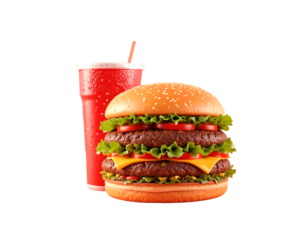 Hamburger and cola transparent background