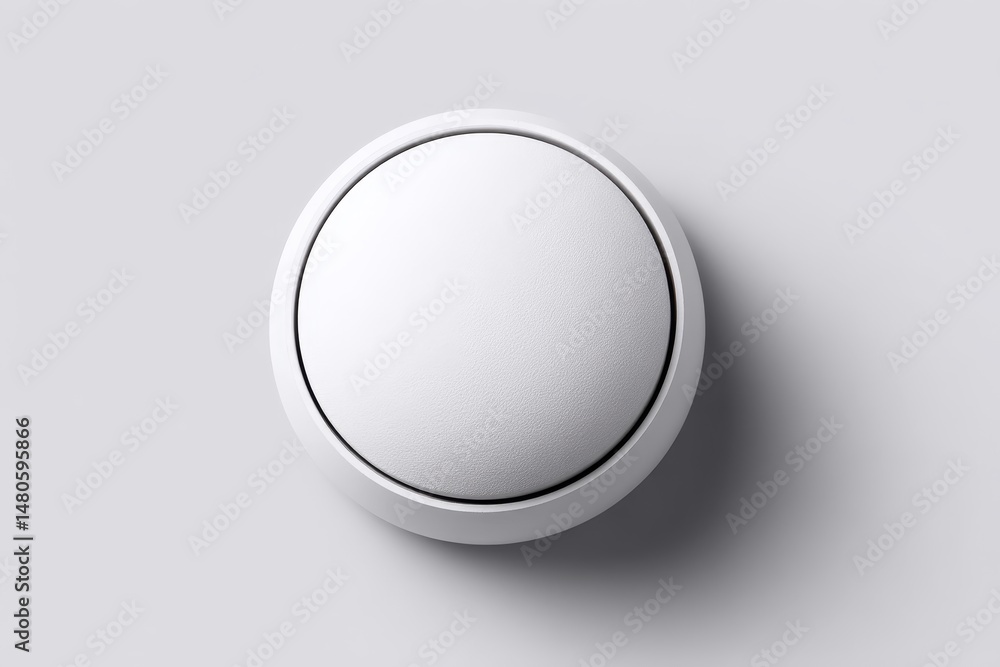 Poster white circular button design - close-up view of a sleek, modern white circular button on a light gra