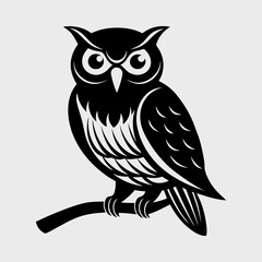 Obraz premium Owl Perched on a Branch Silhouette Vector Illustration