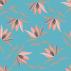 Trendy floral seamless pattern. Simple red and beige daisy. Spring flower template for packaging, postcards, textile printing, wallpaper. Hand drawn illustration isolated on white background