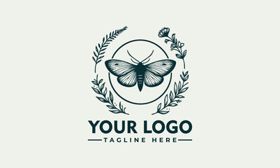 Symmetrical moth illustration with detailed wings enclosed in minimal circular frame. Nature concept
