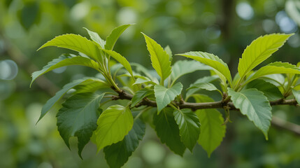 Obraz premium New leaves unfurling on a tree branch