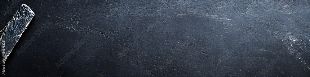 Poster a close up view of a textured dark chalkboard background with a piece of chalk in the upper left cor
