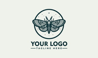 Symmetrical moth illustration with detailed wings enclosed in minimal circular frame. Nature concept
