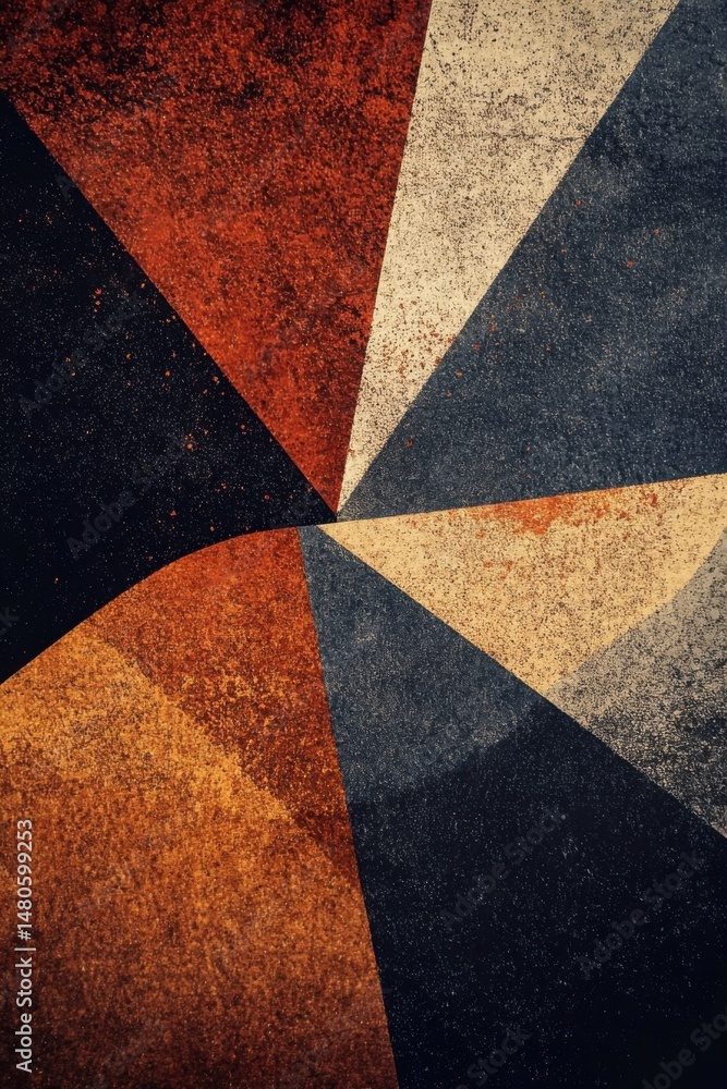 Poster abstract geometric composition with triangles and textures in earth tones close up view