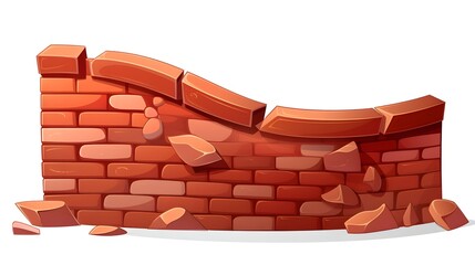 Professional Cartoon Illustration of a Corner Red Brick Wall for Masonry Design Projects