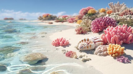 Fototapeta premium The image of an underwater environment with a mermaid theme, complete with delicate pastel seashells and floating bubbles