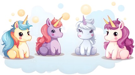 Obraz premium Colorful Cartoon Unicorn with Speech Bubble: Illustration Featuring a Cute Magical Creature Talking - Vector Cartoon Design Concept