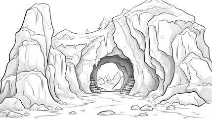 Fototapeta premium Majestic Cave Entrance in Mountainous Terrain - Fantasy Dungeon Setting