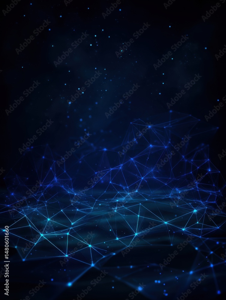 Poster abstract blue network technology background with glowing nodes and connections in a dark space wallp