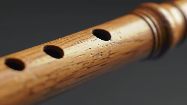 Wooden Flute Close Up Detailed Craftsmanship Of Musical Instrument