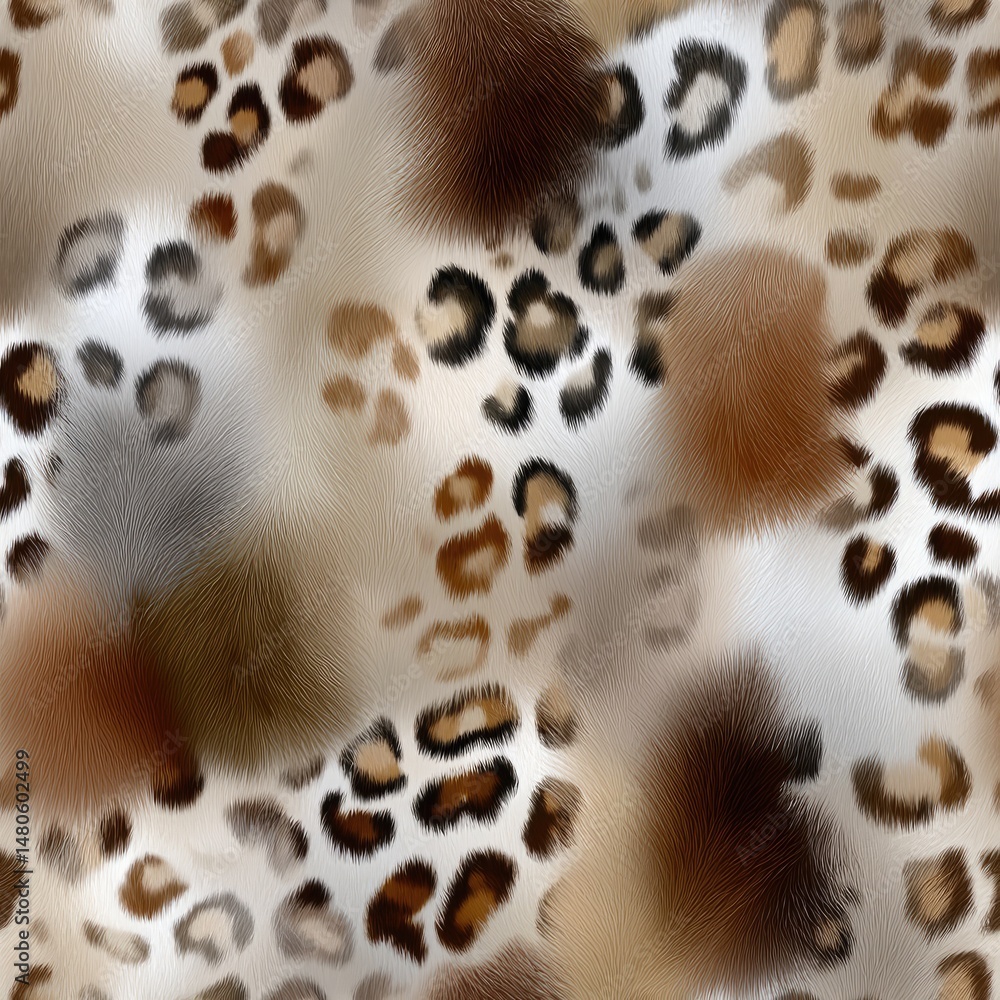 Poster this seamless pattern features black and brown leopard spots scattered over a beige background in a 