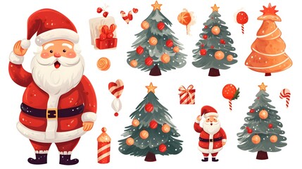 Collection of Christmas Design Elements in Cartoon Vector Illustration for Festive Projects