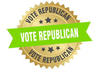vote republican. vote republican round green and gold label isolated on transparent background