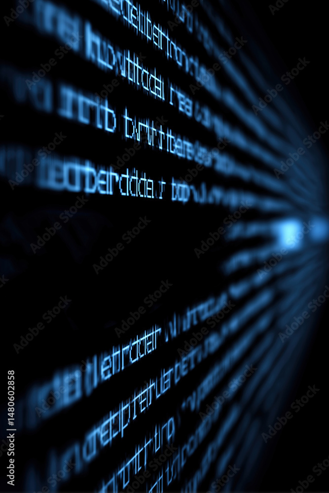 Poster light trails of digital data flowing through a dark corridor in a tech environment