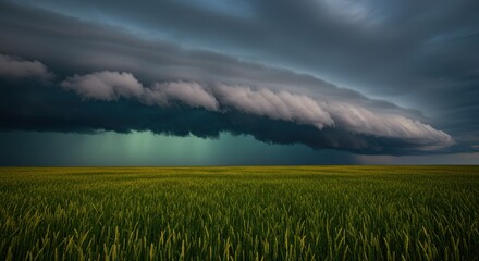 Obraz premium Dramatic Storm Clouds Over Green Field