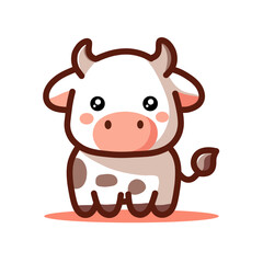 Cute Cow Character Illustration with Cute Expression and Soft Colors